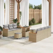   vidaXL Kerti Kanapé Szett párnával 10 pcs Bézs Poli rattan