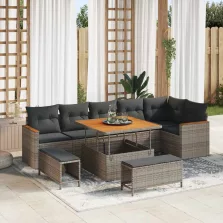   vidaXL Kerti Kanapé Szett párnával 9 pcs Szürke Poli rattan