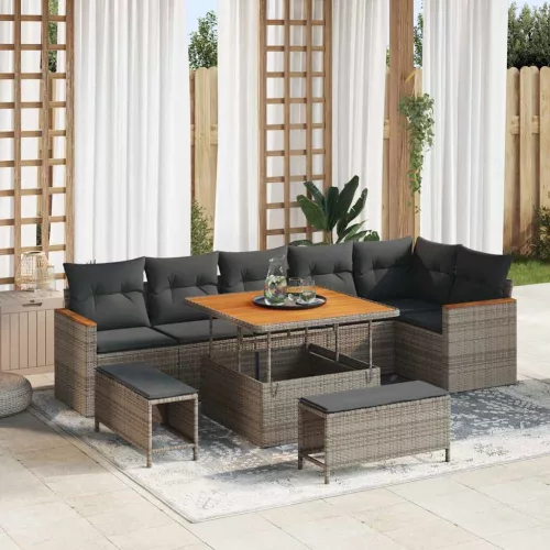 vidaXL Kerti Kanapé Szett párnával 9 pcs Szürke Poli rattan