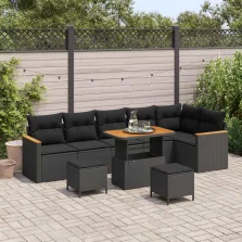vidaXL Kerti Kanapé Szett 9 pcs Fekete polirattan