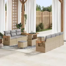   vidaXL Kerti Kanapé Szett 10 pcs bézs és világosszürke 90 x 55 x 71 cm