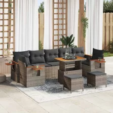   vidaXL Kerti Kanapé Szett 10 pcs Szürke Poli rattan és porfestett acél