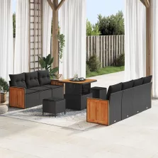   vidaXL Kerti Kanapé Szett párnával 10 pcs Fekete 80 x 80 x 71 cm