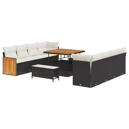 vidaXL 11 részes kerti kanapészett párnákkal fekete polirattan akáccal, vidaXL 2 fős kerti kanapé párnákkal fekete polirattan, vidaXL 3 részes kerti étkező szett párnákkal fekete polirattan akáccal