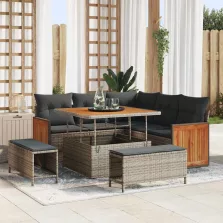   vidaXL Kerti Kanapé Szett 8 pcs Szürke Poli Rattan és Porfestett Acél