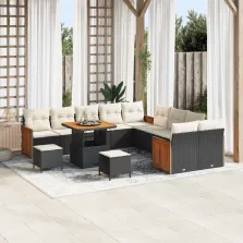   vidaXL Kerti Kanapé Szett párnával 13 pcs Fekete és krémszínű