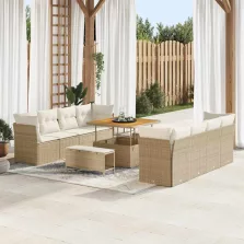   vidaXL Kerti Kanapé Szett párnával 11 pcs Beige és krém polirattan