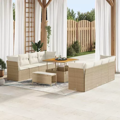 vidaXL Kerti Kanapé Szett párnával 11 pcs Beige és krém polirattan