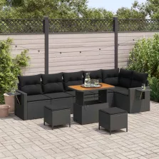   vidaXL Kerti Kanapé Szett párnával 11 pcs Fekete polirattan