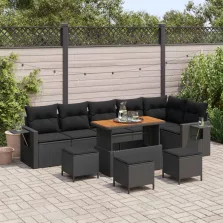   vidaXL Kerti Kanapé Szett párnával 12 pcs Fekete polirattan