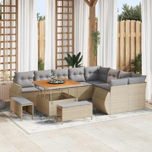vidaXL Kerti Kanapé Szett 12 pcs Beige és Világosszürke Poly Rattan