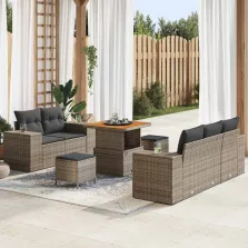   vidaXL Kerti Kanapé Szett párnával tárolóval 8 pcs Szürke Poly Rattan