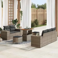   vidaXL Kerti Kanapé Szett párnával tárolóval 8 pcs Szürke Poly Rattan