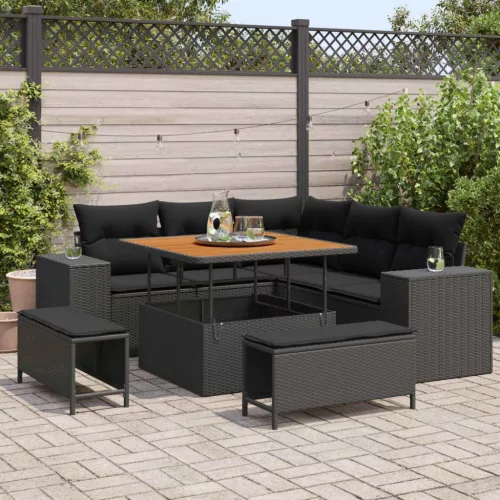 vidaXL Kerti Kanapé Szett párnával tárolóval párnával 8 pcs Fekete