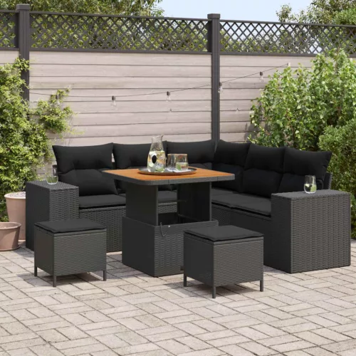 vidaXL Kerti Kanapé Szett párnával tárolóval párnával 8 pcs Fekete