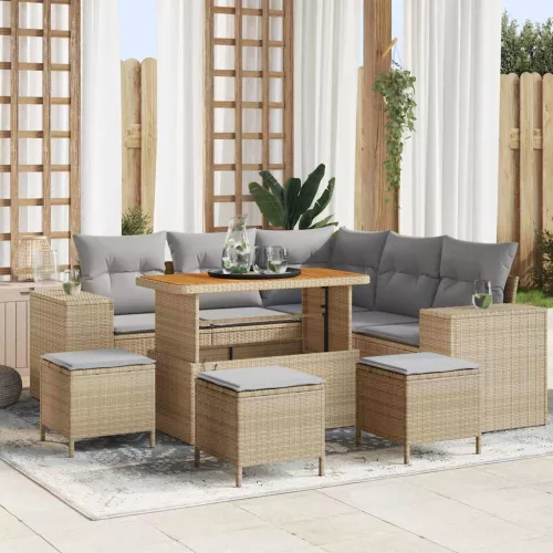 vidaXL Kerti Kanapé Szett párnával 9 pcs Beige és Világosszürke