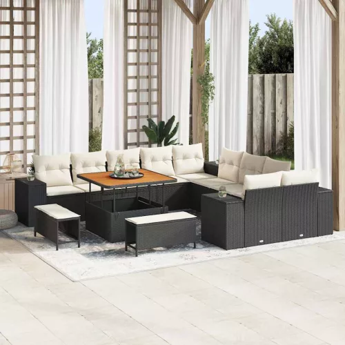vidaXL Kerti Kanapé Szett 13 pcs Fekete és Krém 100 x 100 x 71 cm