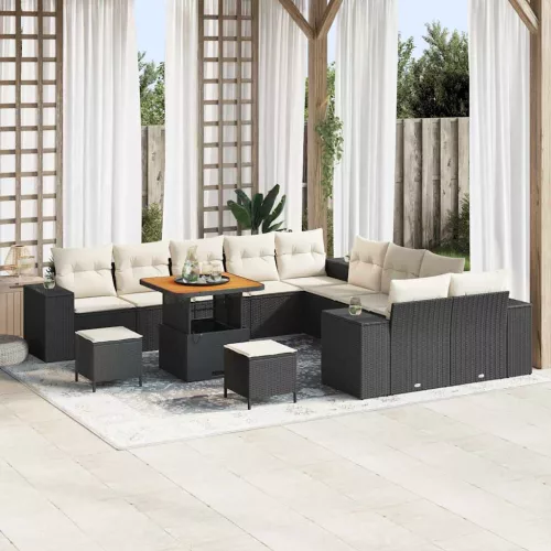 vidaXL Kerti Kanapé Szett 13 pcs Fekete és Krém 80 x 80 x 71 cm