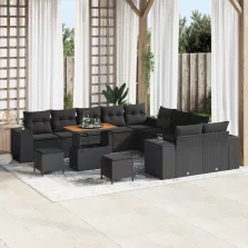   vidaXL Kerti Kanapé Szett párnával 13 pcs Fekete 90 x 55 x 71 cm