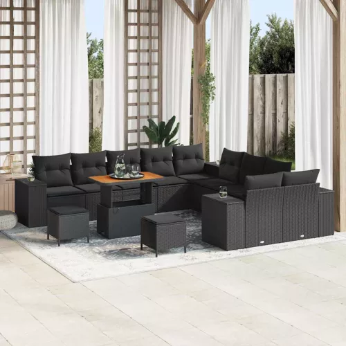 vidaXL Kerti Kanapé Szett párnával 13 pcs Fekete 90 x 55 x 71 cm