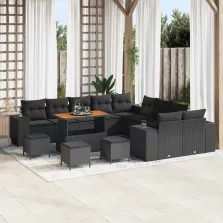   vidaXL Kerti Kanapé Szett párnával 14 pcs Fekete 110 x 55 x 71 cm