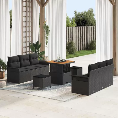 vidaXL Kerti Kanapé Szett párnával 9 pcs Fekete 80 x 80 x 71 cm