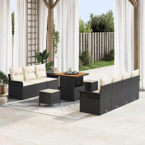 vidaXL Kerti Kanapé Szett 10 pcs Fekete és Krém 80 x 80 x 71 cm