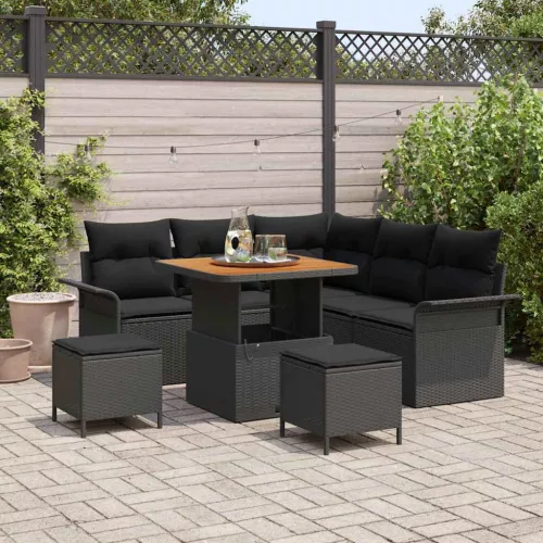 vidaXL Kerti Kanapé Szett párnával tárolóval párnával 8 pcs Fekete