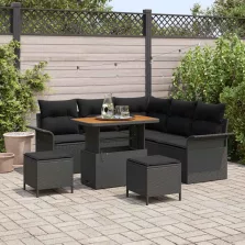   vidaXL Kerti Kanapé Szett párnával tárolóval párnával 8 pcs Fekete