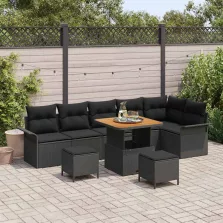   vidaXL Kerti Kanapé Szett párnával tárolóval párnával 9 pcs Fekete