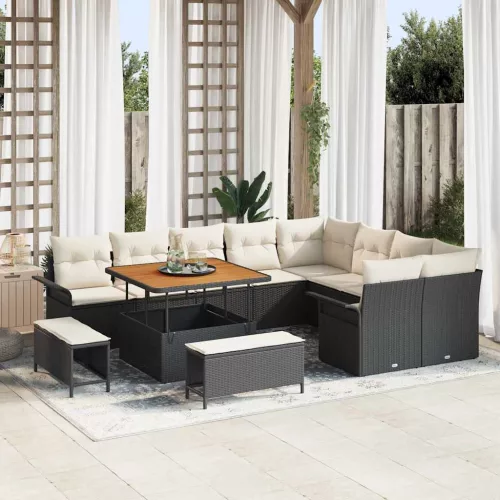 vidaXL Kerti Kanapé Szett 12 pcs Fekete és Krém 100 x 100 x 71 cm