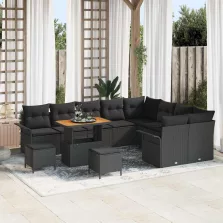   vidaXL Kerti Kanapé Szett párnával 12 pcs Fekete 90 x 55 x 71 cm