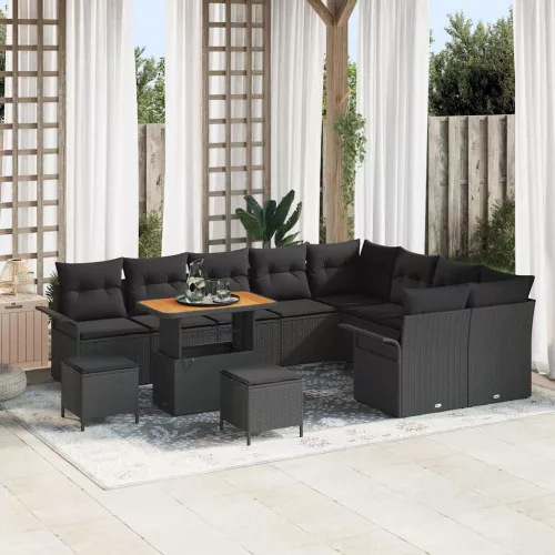 vidaXL Kerti Kanapé Szett párnával 12 pcs Fekete 90 x 55 x 71 cm