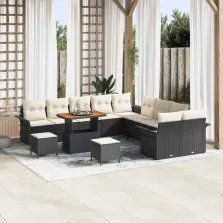   vidaXL Kerti Kanapé Szett 13 pcs Fekete és Krém 90 x 55 x 71 cm