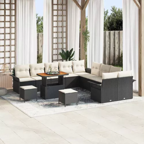 vidaXL Kerti Kanapé Szett 13 pcs Fekete és Krém 90 x 55 x 71 cm