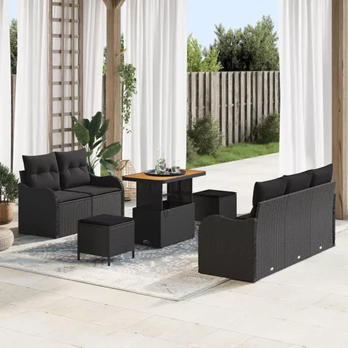 vidaXL Kerti Kanapé Szett párnával 8 pcs Fekete 90 x 55 x 71 cm