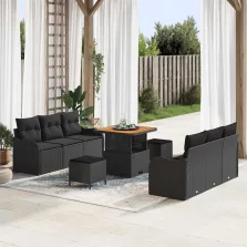   vidaXL Kerti Kanapé Szett párnával 9 pcs Fekete 80 x 80 x 71 cm