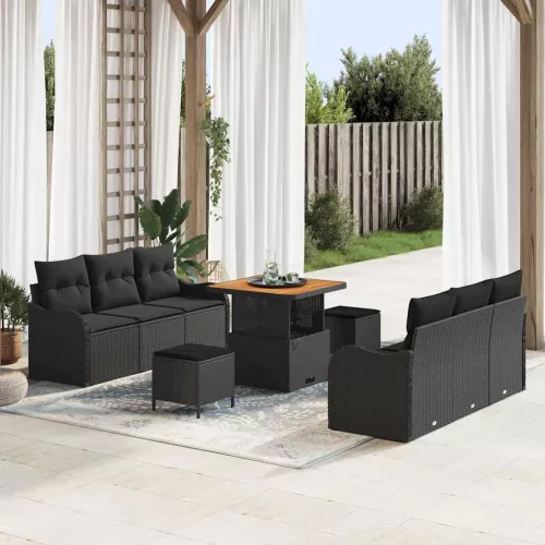 vidaXL Kerti Kanapé Szett párnával 9 pcs Fekete 80 x 80 x 71 cm