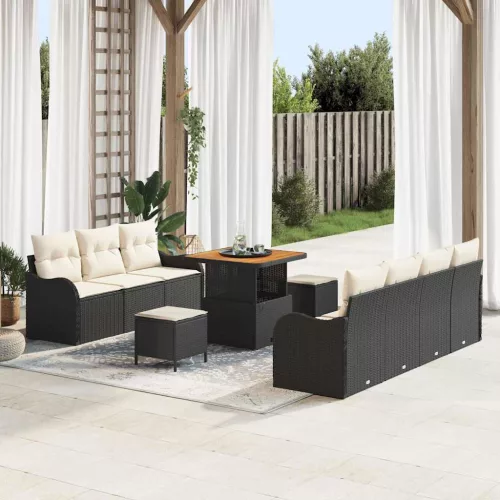 vidaXL Kerti Kanapé Szett 10 pcs Fekete és Krém 80 x 80 x 71 cm