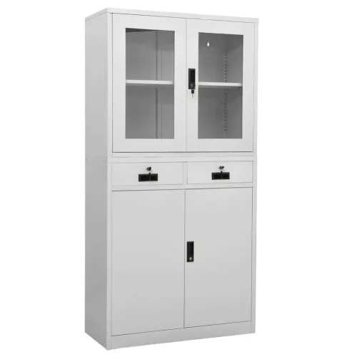 vidaXL világosszürke acél és edzett üveg irodai szekrény 90x40x180 cm