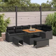   vidaXL Kerti Kanapé Szett párnával tárolóval párnával 9 pcs Fekete