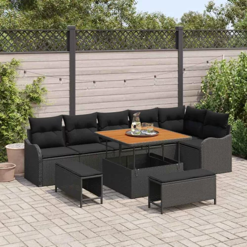 vidaXL Kerti Kanapé Szett párnával tárolóval párnával 9 pcs Fekete