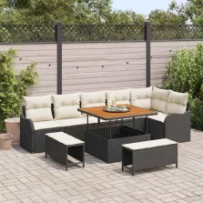   vidaXL Kerti Kanapé Szett 9 pcs Fekete és Krém 100 x 100 x 71 cm