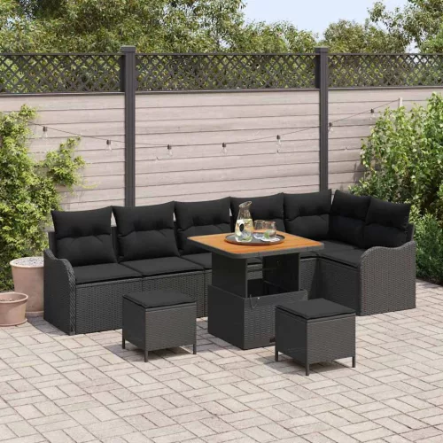 vidaXL Kerti Kanapé Szett párnával tárolóval párnával 9 pcs Fekete