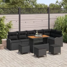   vidaXL Kerti Kanapé Szett párnával tárolóval párnával 10 pcs Fekete