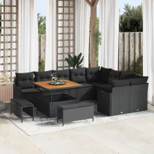   vidaXL Kerti Kanapé Szett párnával 12 pcs Fekete 100 x 100 x 71 cm