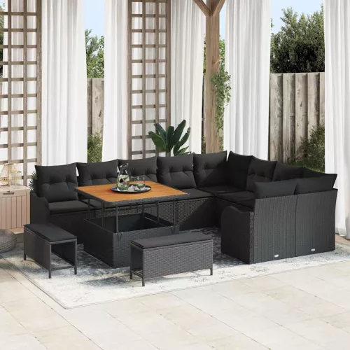 vidaXL Kerti Kanapé Szett párnával 12 pcs Fekete 100 x 100 x 71 cm