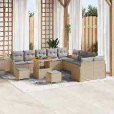   vidaXL Kerti Kanapé Szett párnával 13 pcs Beige és Világosszürke