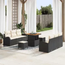   vidaXL Kerti Kanapé Szett 9 pcs Fekete és Krém 80 x 80 x 71 cm