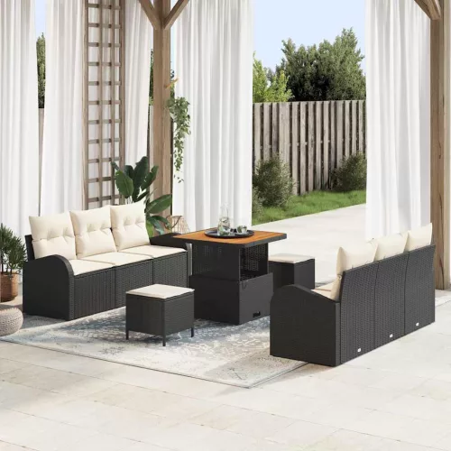 vidaXL Kerti Kanapé Szett 9 pcs Fekete és Krém 80 x 80 x 71 cm